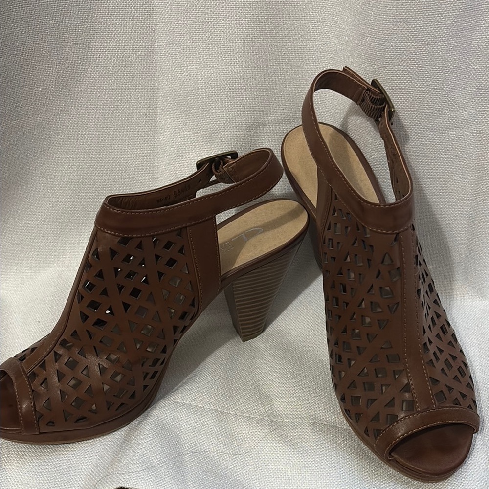 Brown Peep-Toe Slingback Heels